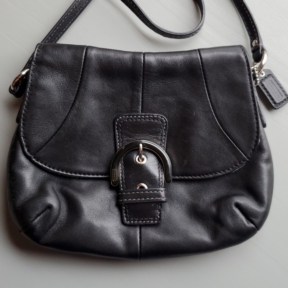 Coach Butter Soft Black Leather Medium Crossbody Baby Blue Interior